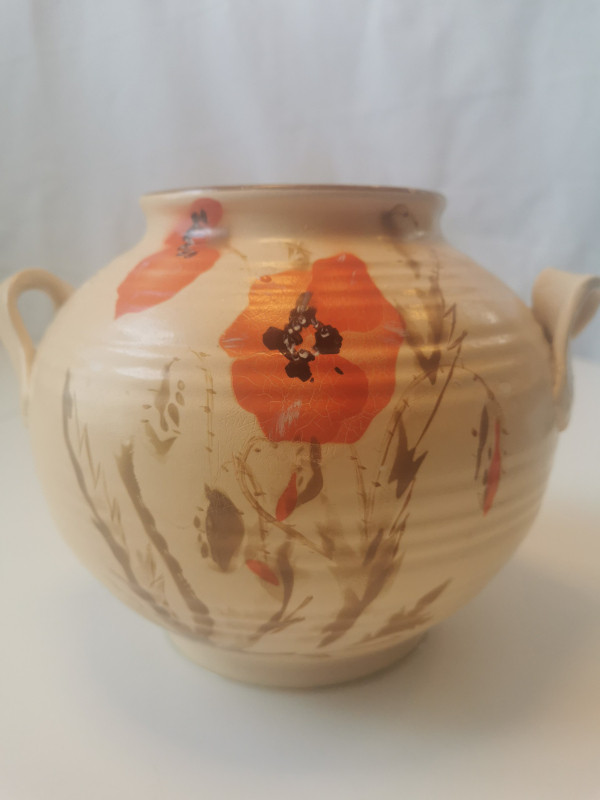Ceramic Vase Botanical Poppies unique peppermint twist handles - photo 2