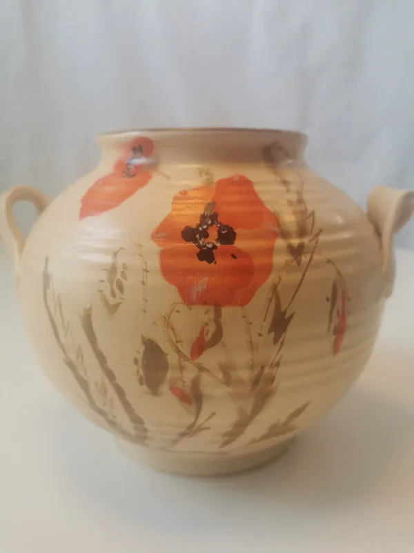 Ceramic Vase Botanical Poppies unique peppermint twist handles image indicator(2)