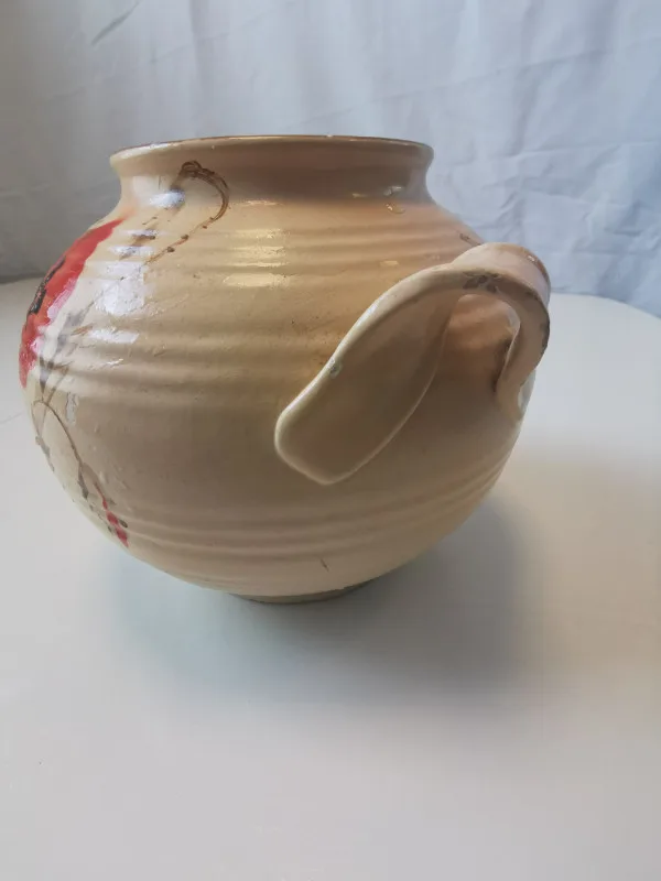 Ceramic Vase Botanical Poppies unique peppermint twist handles image indicator(8)