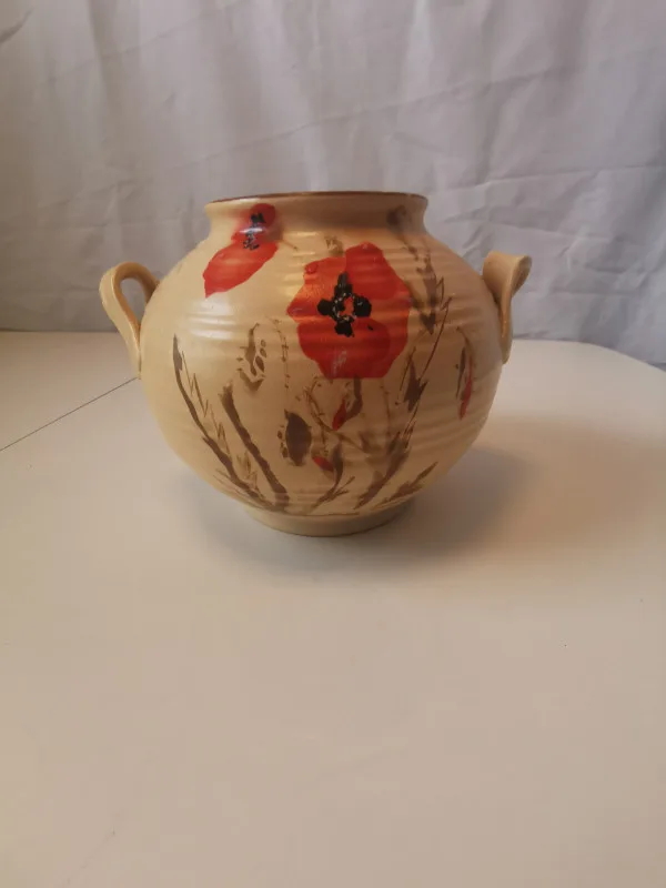 Ceramic Vase Botanical Poppies unique peppermint twist handles image indicator(10)