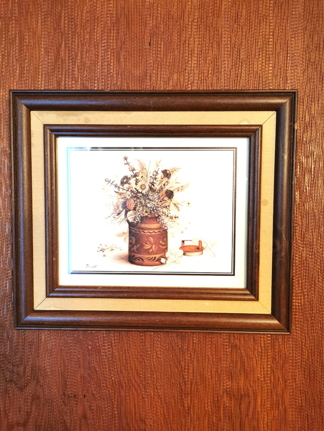 Vintage Signed Trinité Framed Dried Floral Print Country Farmhou - photo 2