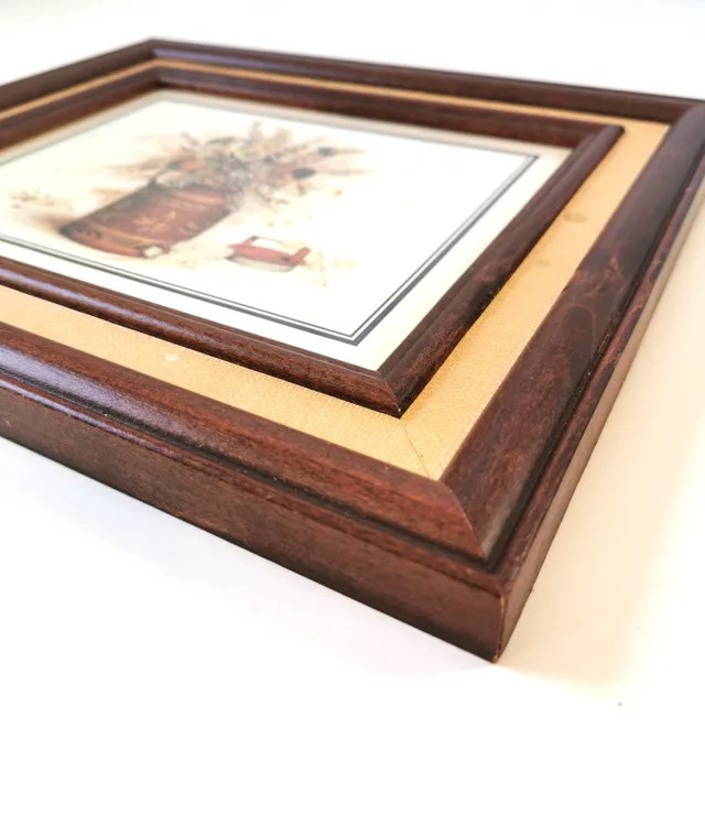 Vintage Signed Trinité Framed Dried Floral Print Country Farmhou image indicator(2)