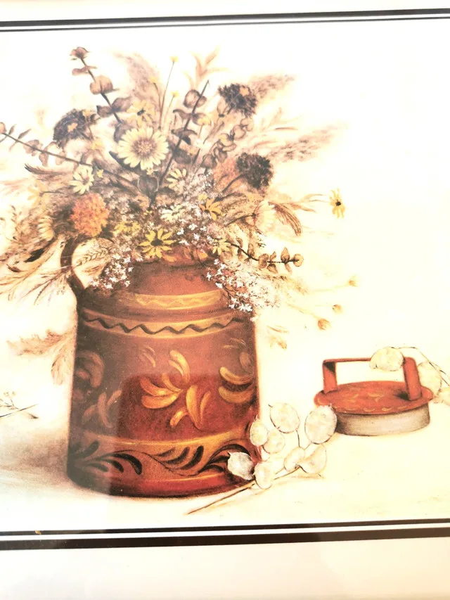 Vintage Signed Trinité Framed Dried Floral Print Country Farmhou image indicator(6)