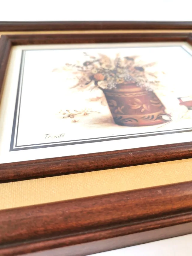Vintage Signed Trinité Framed Dried Floral Print Country Farmhou image indicator(7)