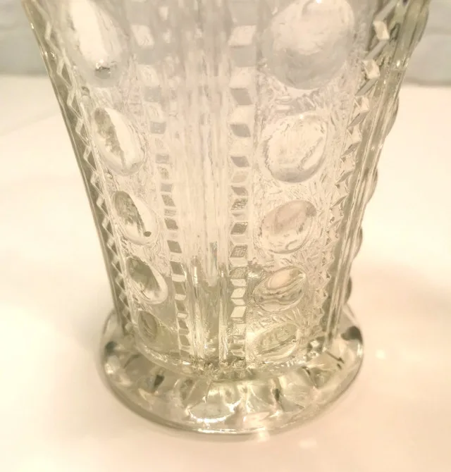 Vintage 1940s Glass Zipper & Button Pattern Vase Clear Pressed G image indicator(3)