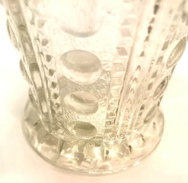Vintage 1940s Glass Zipper & Button Pattern Vase Clear Pressed G image indicator(7)