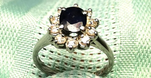 14k White Gold Natural Blue Sapphire Diamond Ring thumbnail
