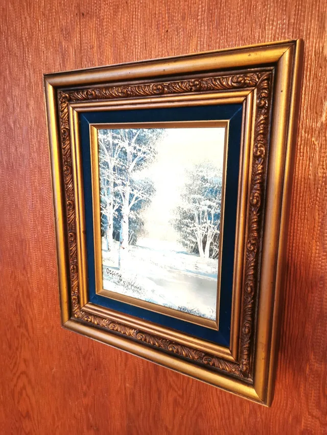 Vintage Signed Cezino Winter Landscape Oil Painting thumbnail