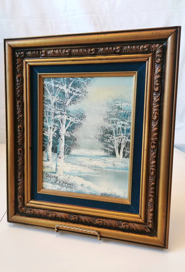 Vintage Signed Cezino Winter Landscape Oil Painting image indicator(7)