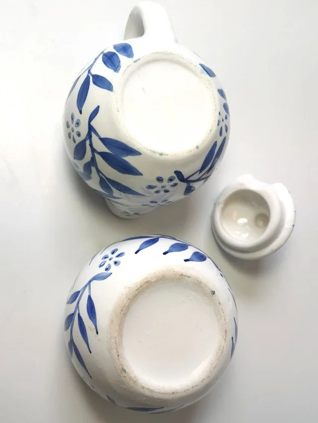 Creamer and Sugar Bowl Hand Painted Botanical Blue image indicator(4)