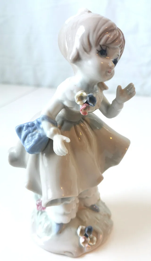 Girl in Dress Vintage Ponytail Porcelain Figurine Made In Taiwan image indicator(2)