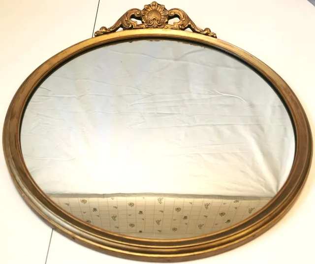 Vintage Italian Gilded Wood Oval Wall Mirror thumbnail