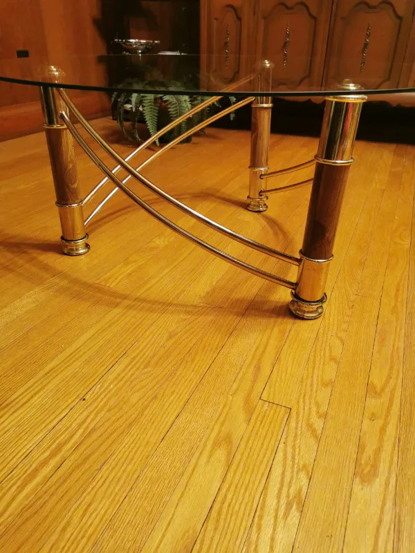 Three Pillars Twisted Brass Base, Glass Top Table Vintage image indicator(6)