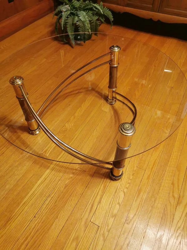 Three Pillars Twisted Brass Base, Glass Top Table Vintage image indicator(8)