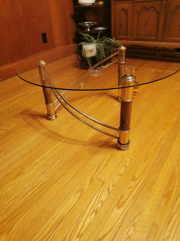 Three Pillars Twisted Brass Base, Glass Top Table Vintage image indicator(10)