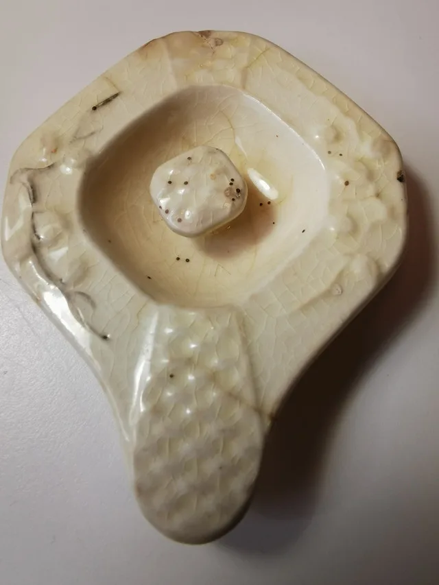 Vtg 60s Japanese Tea Caddy Jar Lidded Octagon Cream Cherry Bloss image indicator(6)