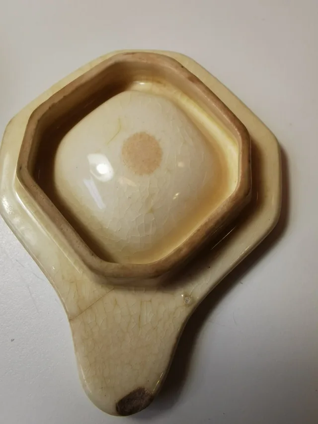 Vtg 60s Japanese Tea Caddy Jar Lidded Octagon Cream Cherry Bloss image indicator(7)