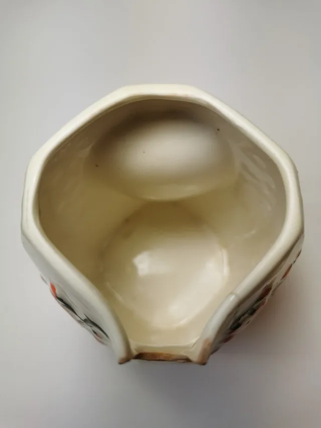 Vtg 60s Japanese Tea Caddy Jar Lidded Octagon Cream Cherry Bloss image indicator(8)