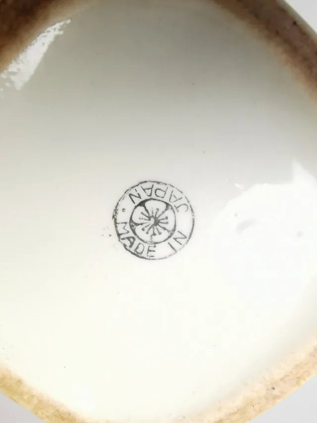 Vtg 60s Japanese Tea Caddy Jar Lidded Octagon Cream Cherry Bloss image indicator(10)