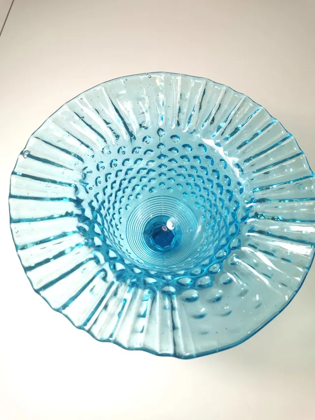 Pedestal Dish UV Reactive Fenton - Aqua Blue Hobnail Ruffled Bo image indicator(2)