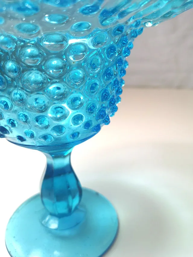 Pedestal Dish UV Reactive Fenton - Aqua Blue Hobnail Ruffled Bo image indicator(3)