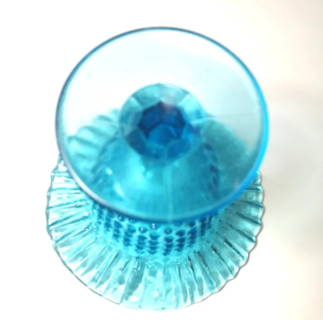 Pedestal Dish UV Reactive Fenton - Aqua Blue Hobnail Ruffled Bo image indicator(4)