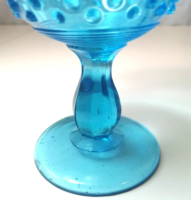Pedestal Dish UV Reactive Fenton - Aqua Blue Hobnail Ruffled Bo image indicator(5)