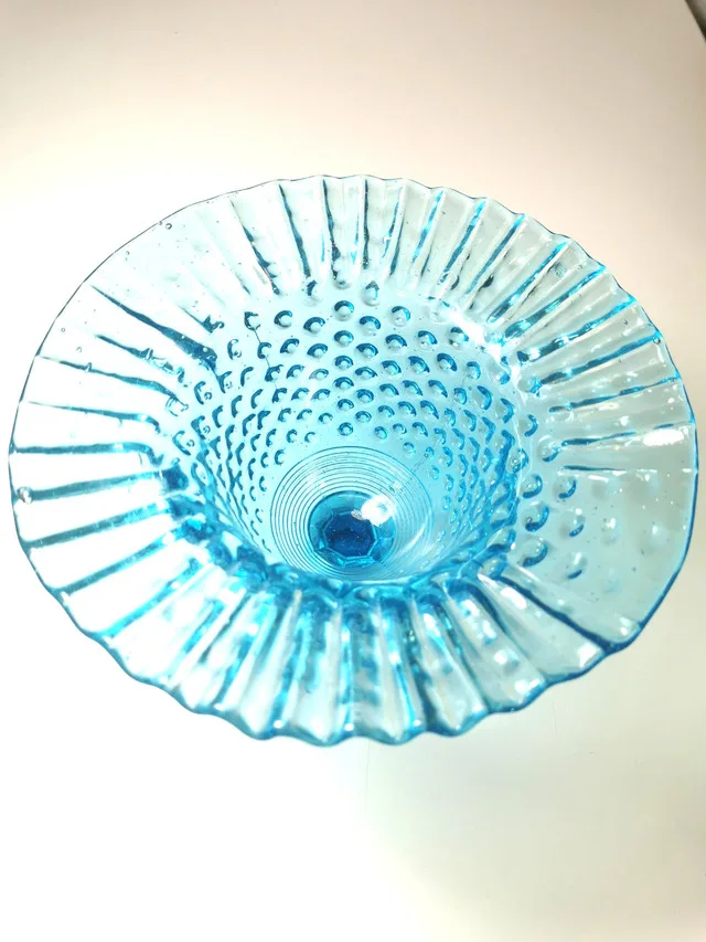 Pedestal Dish UV Reactive Fenton - Aqua Blue Hobnail Ruffled Bo image indicator(9)