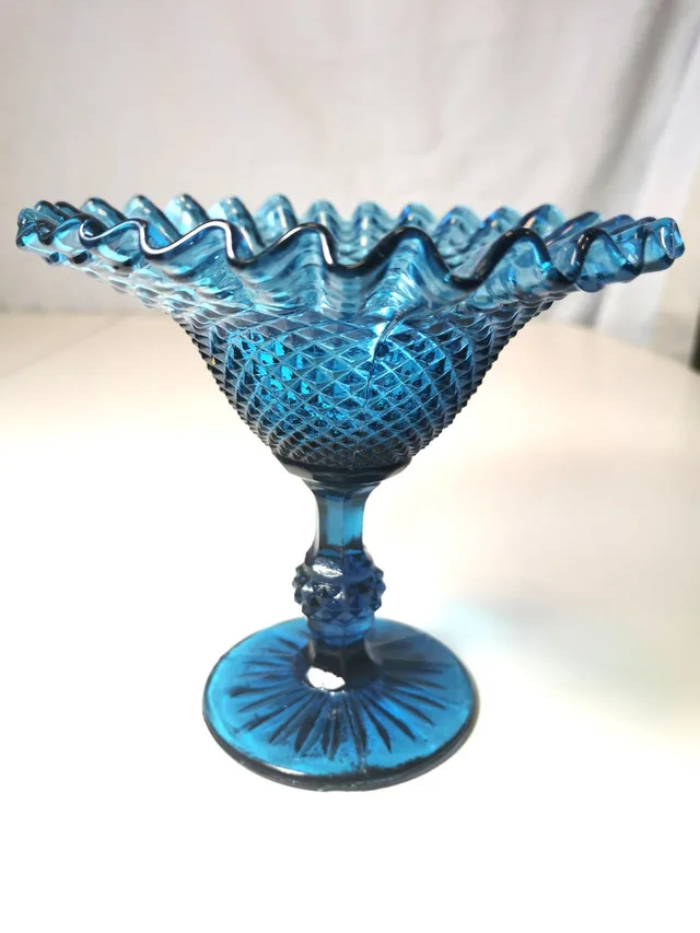 Candy Dish Pedestal Cool Blue Diamond IVIMA Point Glass Compote image indicator(3)