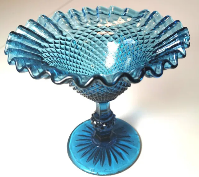 Candy Dish Pedestal Cool Blue Diamond IVIMA Point Glass Compote image indicator(9)
