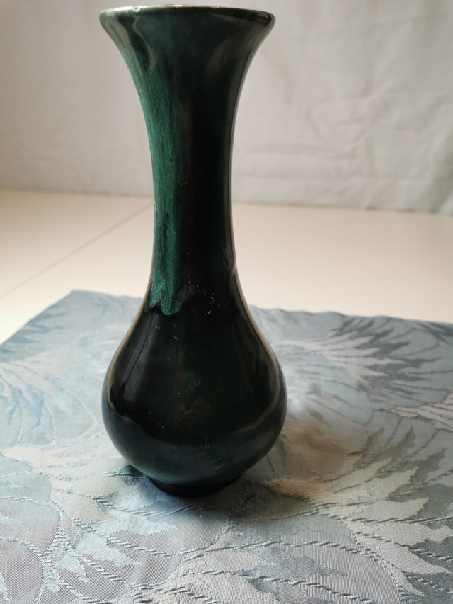 Vase Cool Green and Black 1970s Vintage Flat Face One Side H 8.7 - photo 5