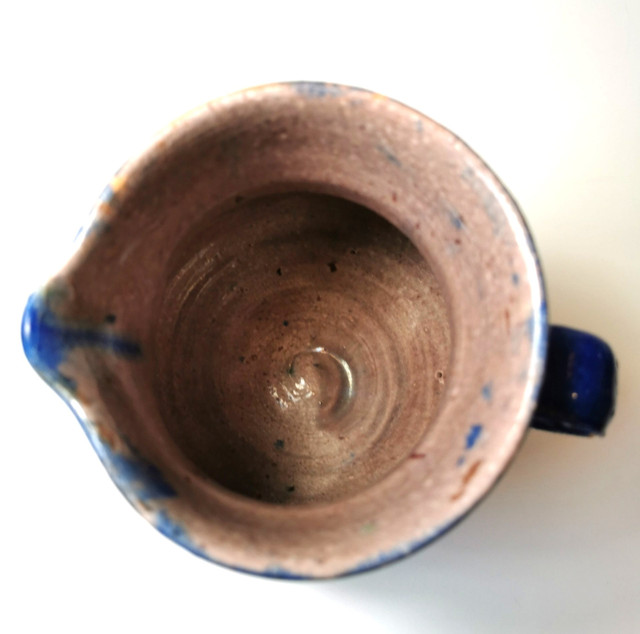 Pottery Creamer Pitcher Hand Made Drip Glaze Small Ribbed Vintag - photo 4