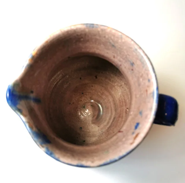 Pottery Creamer Pitcher Hand Made Drip Glaze Small Ribbed Vintag image indicator(4)