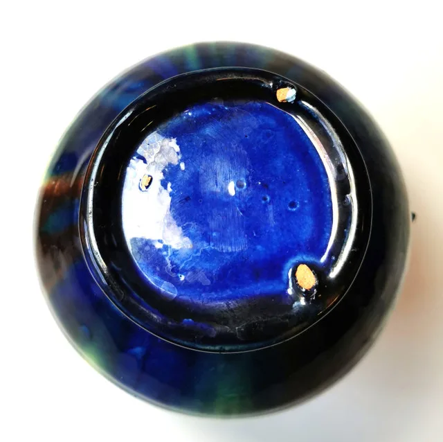 Pottery Creamer Pitcher Hand Made Drip Glaze Small Ribbed Vintag image indicator(7)