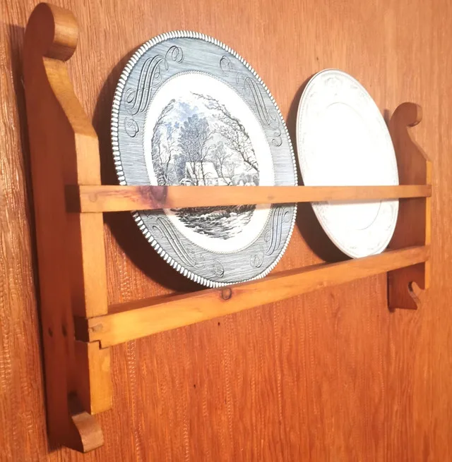 Pair of Vintage Plates with Wooden Holder thumbnail