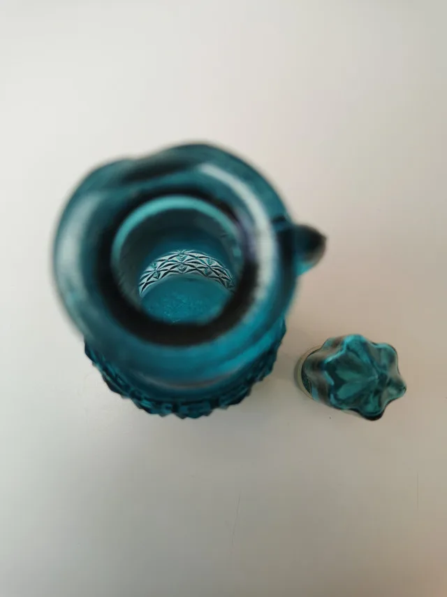 Blue Glass Cruet Vintage Diamond Pattern image indicator(9)