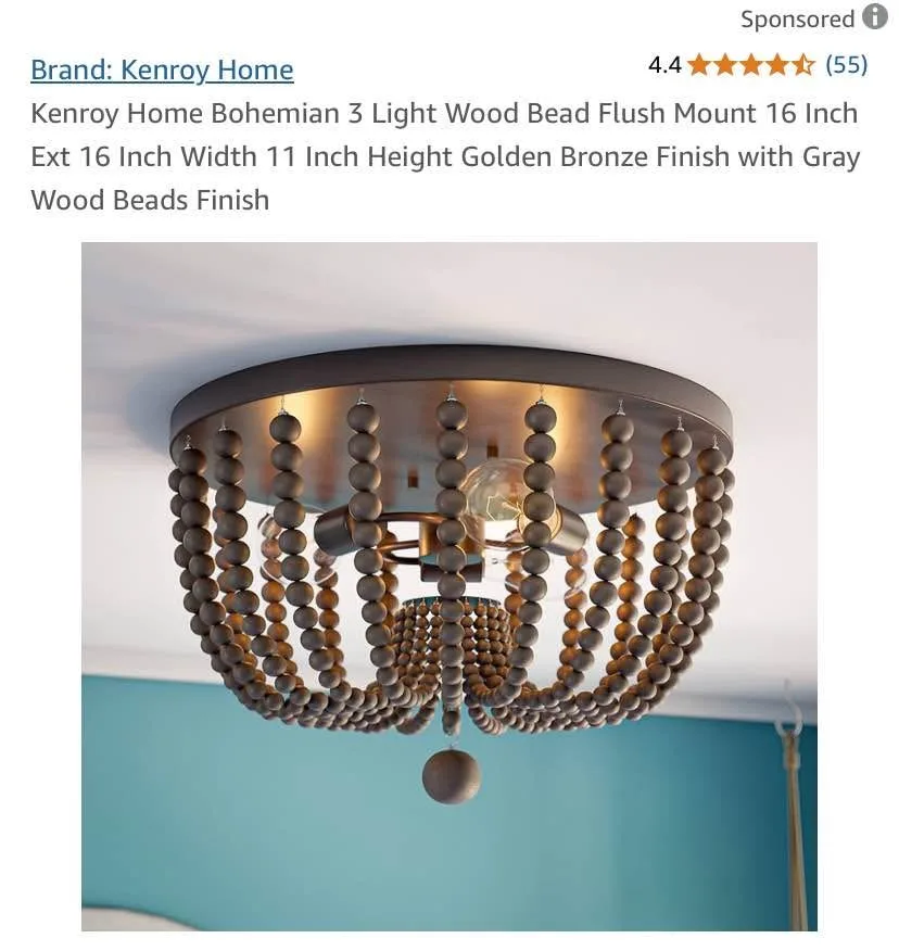 Bohemian 3 light wood beaded flush mount
