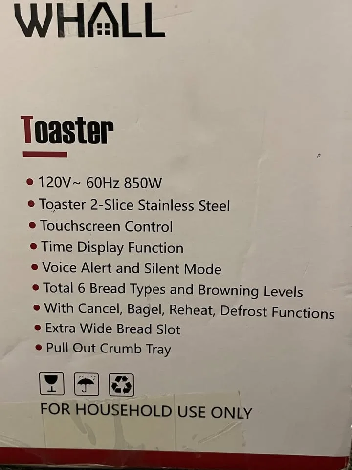 WHALL 2 Slice Touchscreen Toaster (Brand New) image indicator(2)