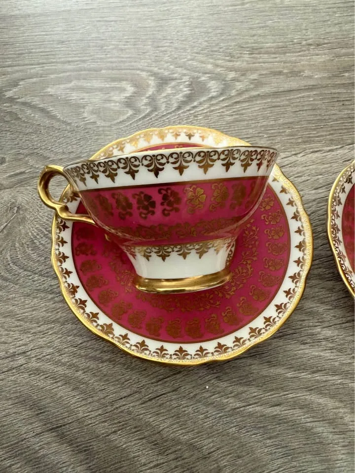 ROYAL STAFFORD RED BAND GOLD PEDESTAL TEA CUP AND SAUCER 2 pcs image indicator(2)