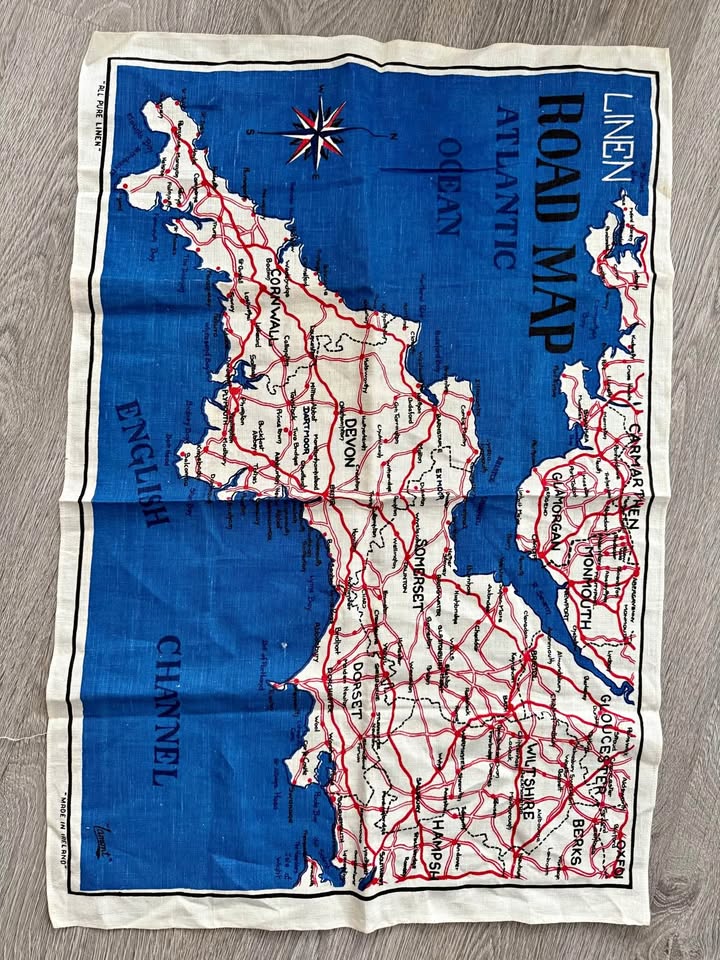 Vintage linen road map