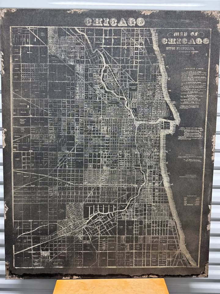 Large Vintage Chicago Map Canvas – 48x60