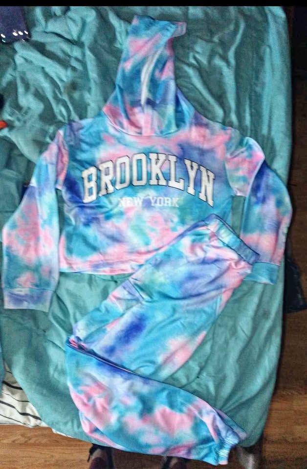 Girls Clothes Tie Dye Brooklyn Print Tops Hoodies 2PC