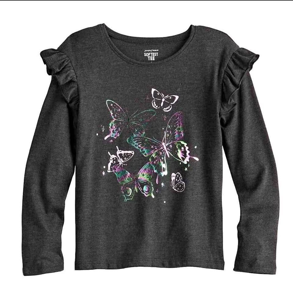 Girls Jumping Beans® Long Sleeve Ruffle Shoulder Tee