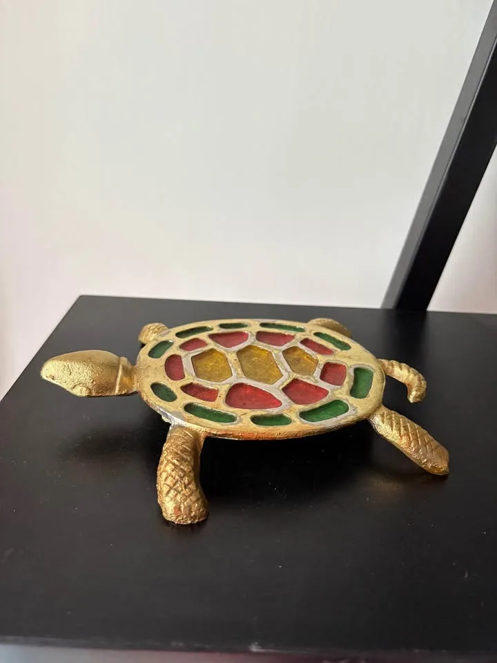 Vintage Turtle Trivet Colorful Metal with Stained Glass Inlay image indicator(2)