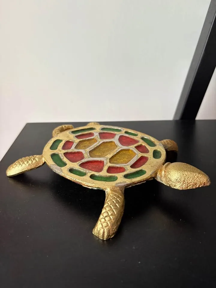 Vintage Turtle Trivet Colorful Metal with Stained Glass Inlay image indicator(3)