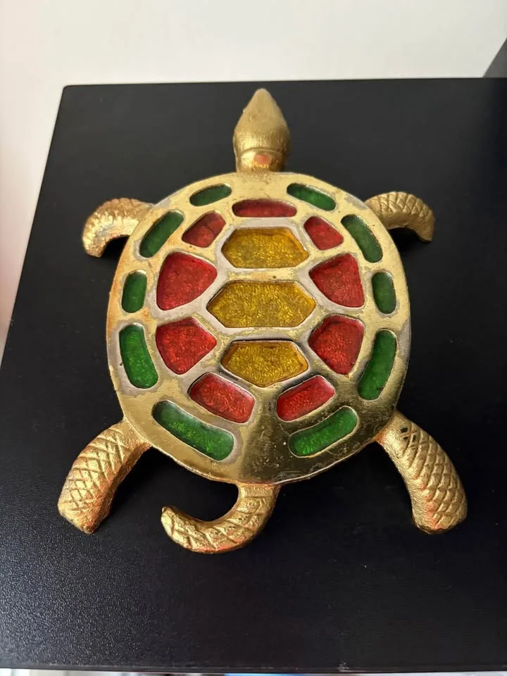 Vintage Turtle Trivet Colorful Metal with Stained Glass Inlay image indicator(4)