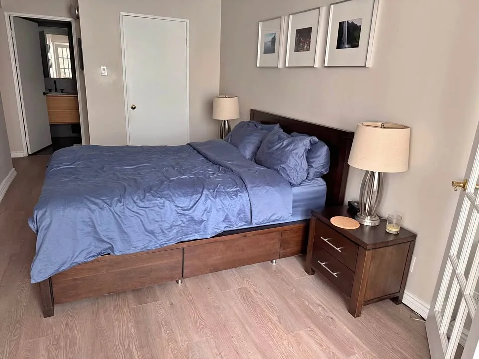 Queen Bed - solid wood with storage + 2 night stands