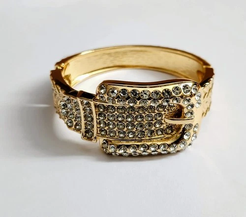 Gold-Tone Rhinestone Buckle Bangle Bracelet