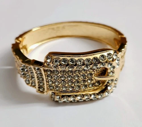 Gold-Tone Rhinestone Buckle Bangle Bracelet - photo 2