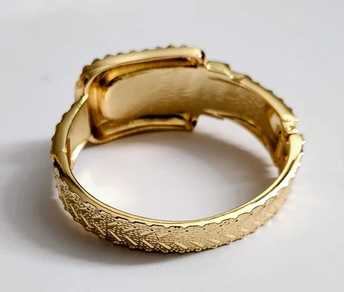 Gold-Tone Rhinestone Buckle Bangle Bracelet - photo 3